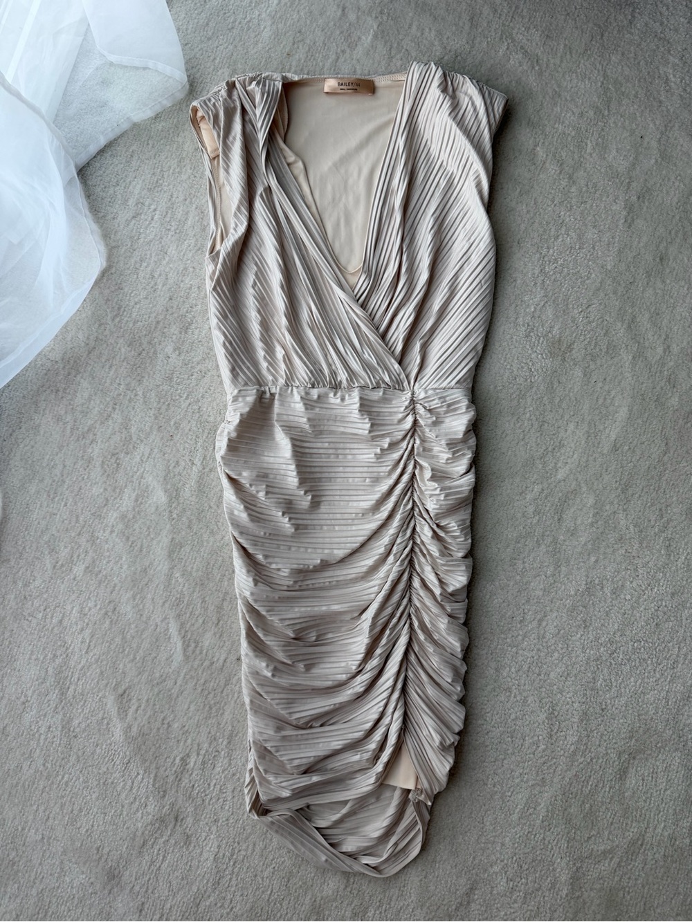 BAILEY 44 Carlene Tapioca Cream Sleeveless Ruched Wrap V-Neck Mini Dress